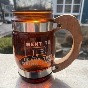 Humor Glass Mug with Wooden Handle “Went To P Leave This Drink Alone”